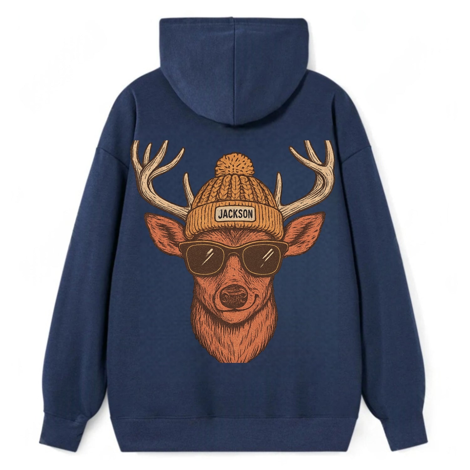 Mississippi White-tailed Deer wearing Jackson beanie with pom pom and - Classic Pullover Hoodie - Navy