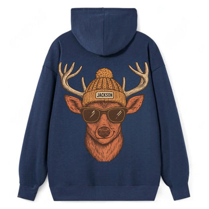 Mississippi White-tailed Deer wearing Jackson beanie with pom pom and - Classic Pullover Hoodie - Navy