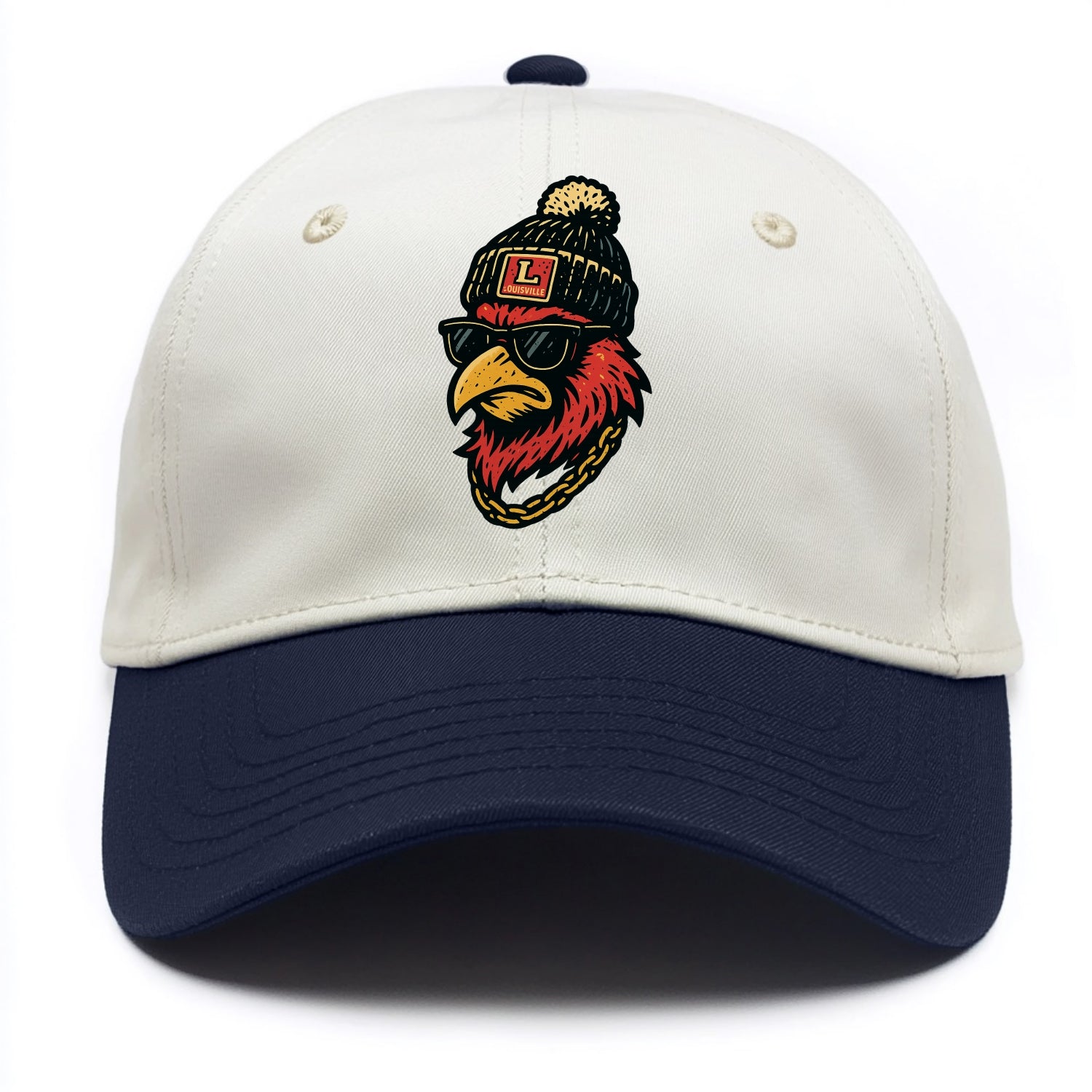 Louisville Cardinal wearing Louisville beanie with L patch - Two Tone Cap - Navy