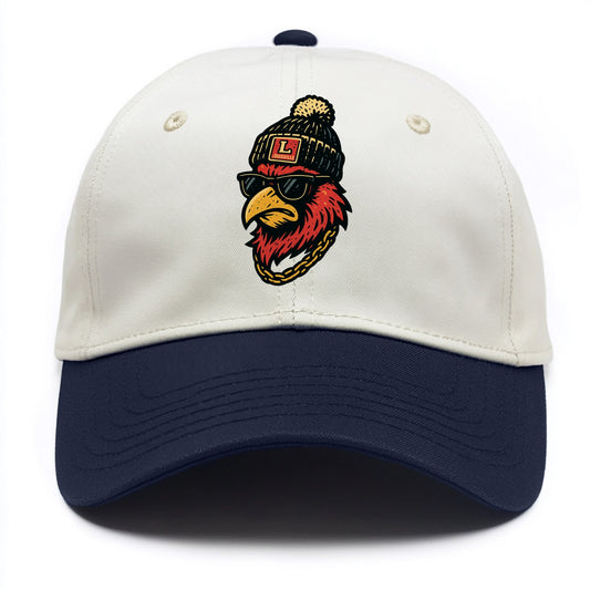 Louisville Cardinal wearing Louisville beanie with L patch - Two Tone Cap - Navy