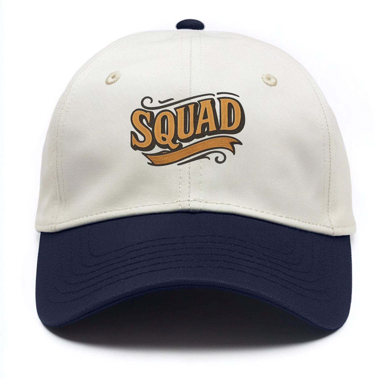 Bold typography design - "SQUAD" - your crew, your people - Two Tone Cap - Navy