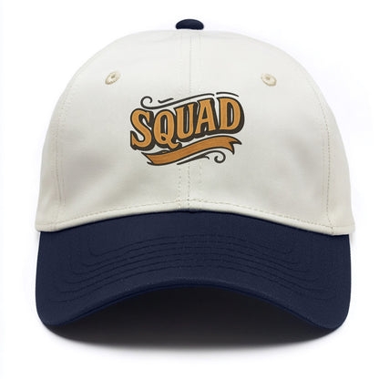 Bold typography design - "SQUAD" - your crew, your people - Two Tone Cap - Navy