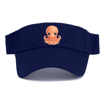 Baby Octopus - red-orange, eight tiny tentacles curled, large intelligent eyes, - Visor - Navy