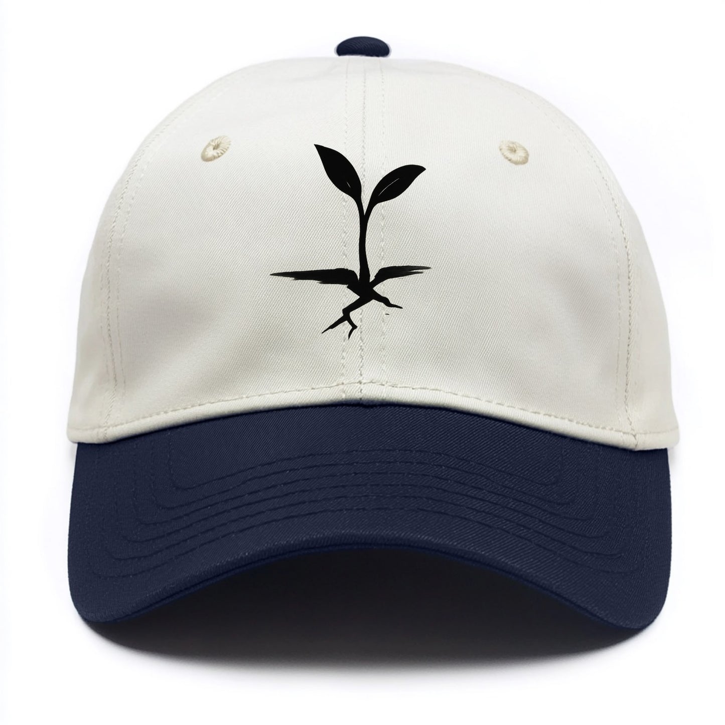Seedling breaking through concrete - persistence ink brushstrokes - Two Tone Cap - Navy
