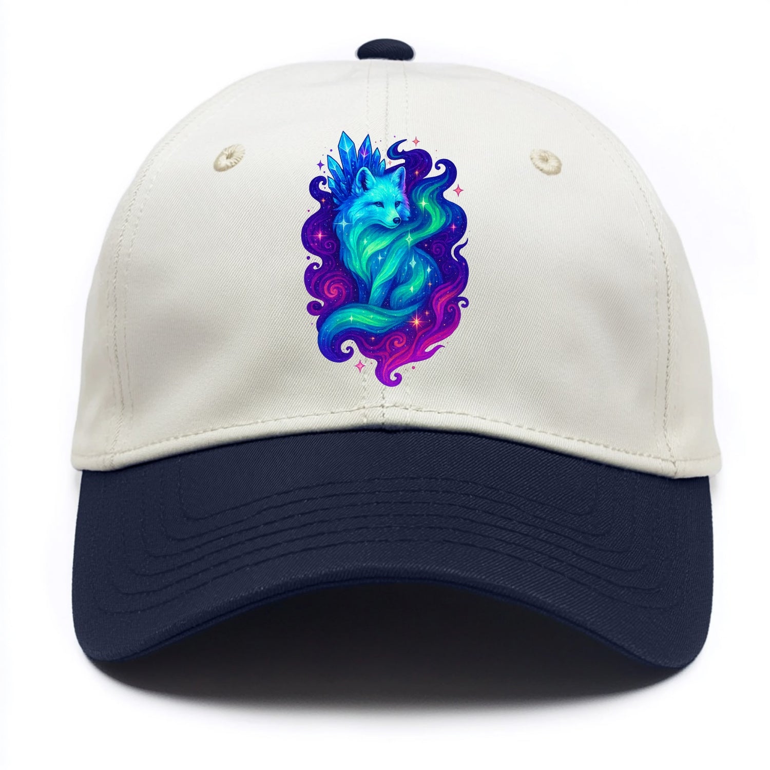 Ethereal arctic fox with fur that transforms into crystal formations, northern - Two Tone Cap - Navy