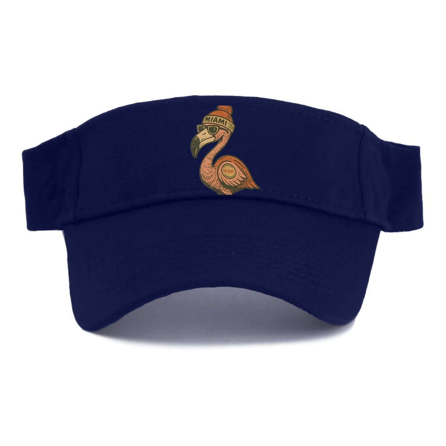 Miami Flamingo wearing Miami beanie with pom pom and wayfarer sunglasses - Visor - Navy