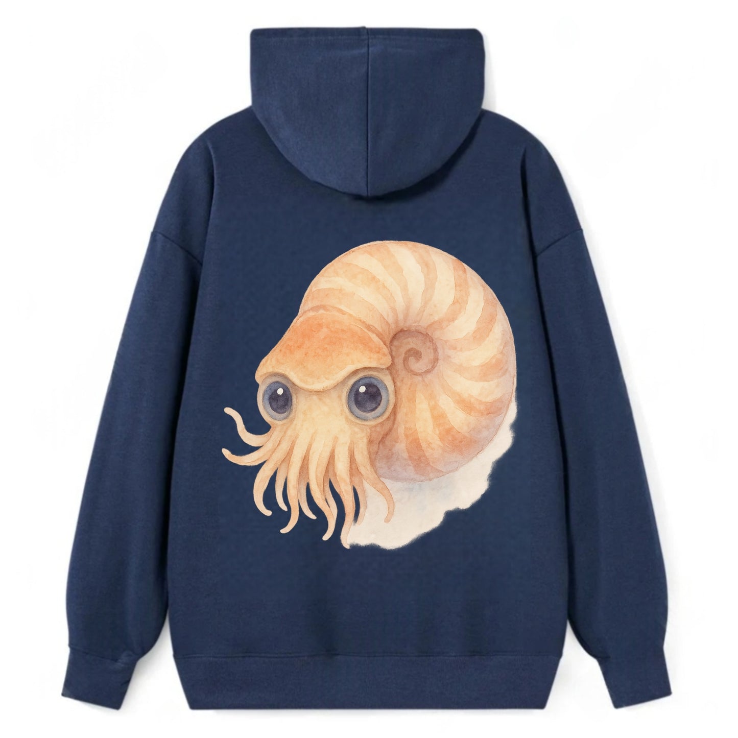 Baby Nautilus - spiral shell, tentacles peeking, ancient eyes, - Classic Pullover Hoodie - Navy