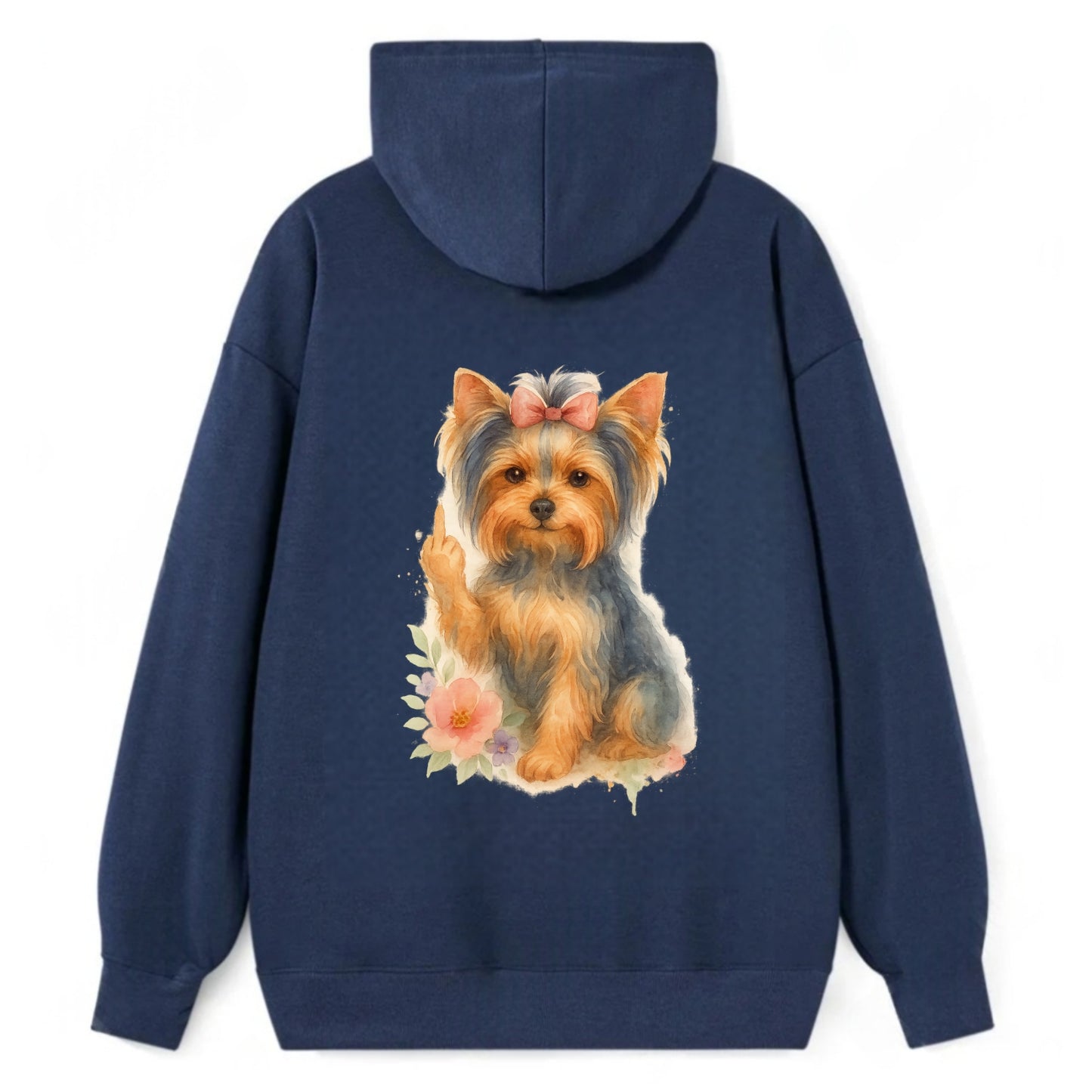 Yorkshire Terrier with topknot bow, one delicate paw flipping off - Classic Pullover Hoodie - Navy