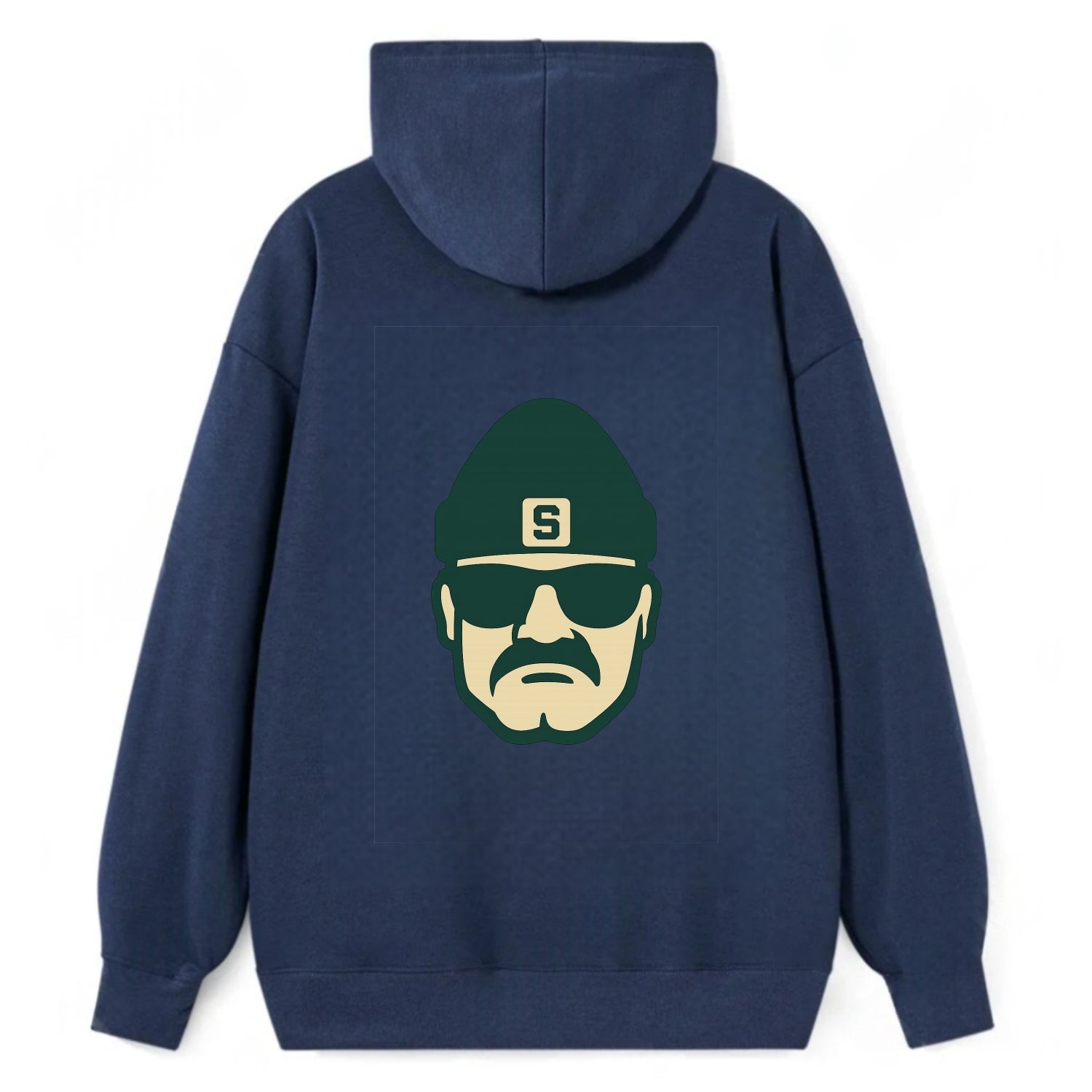East Lansing Spartan wearing Michigan State beanie with S patch - Classic Pullover Hoodie - Navy