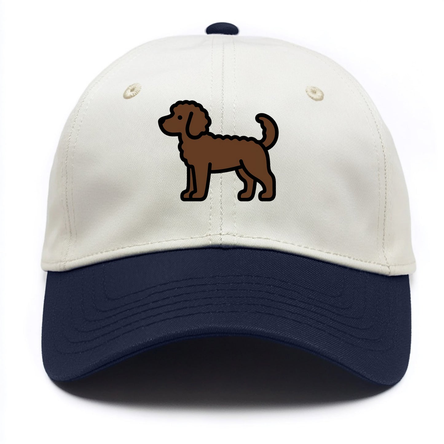Labradoodle - Chocolate curly flat side profile - Two Tone Cap - Navy