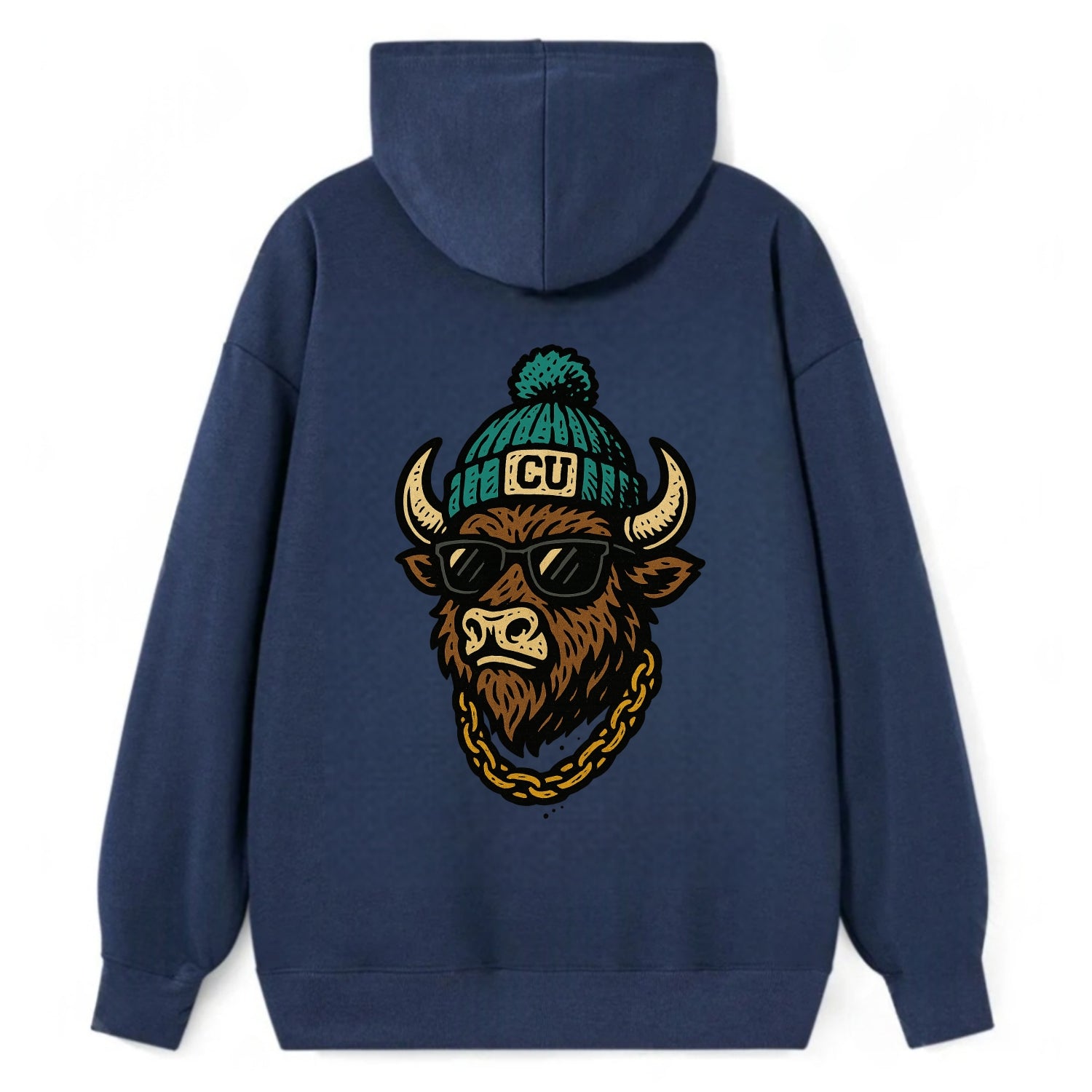 Boulder Ralphie wearing Colorado beanie with CU patch - Classic Pullover Hoodie - Navy