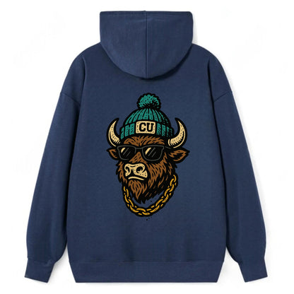 Boulder Ralphie wearing Colorado beanie with CU patch - Classic Pullover Hoodie - Navy