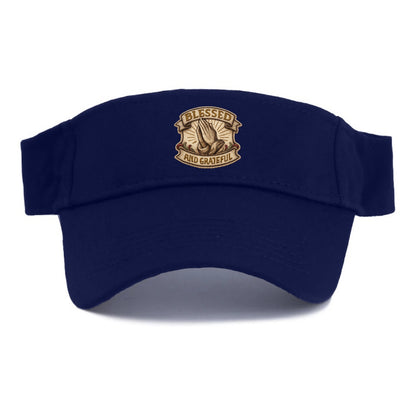 BLESSED AND GRATEFUL - praying hands with text in gold , thankful - Visor - Navy