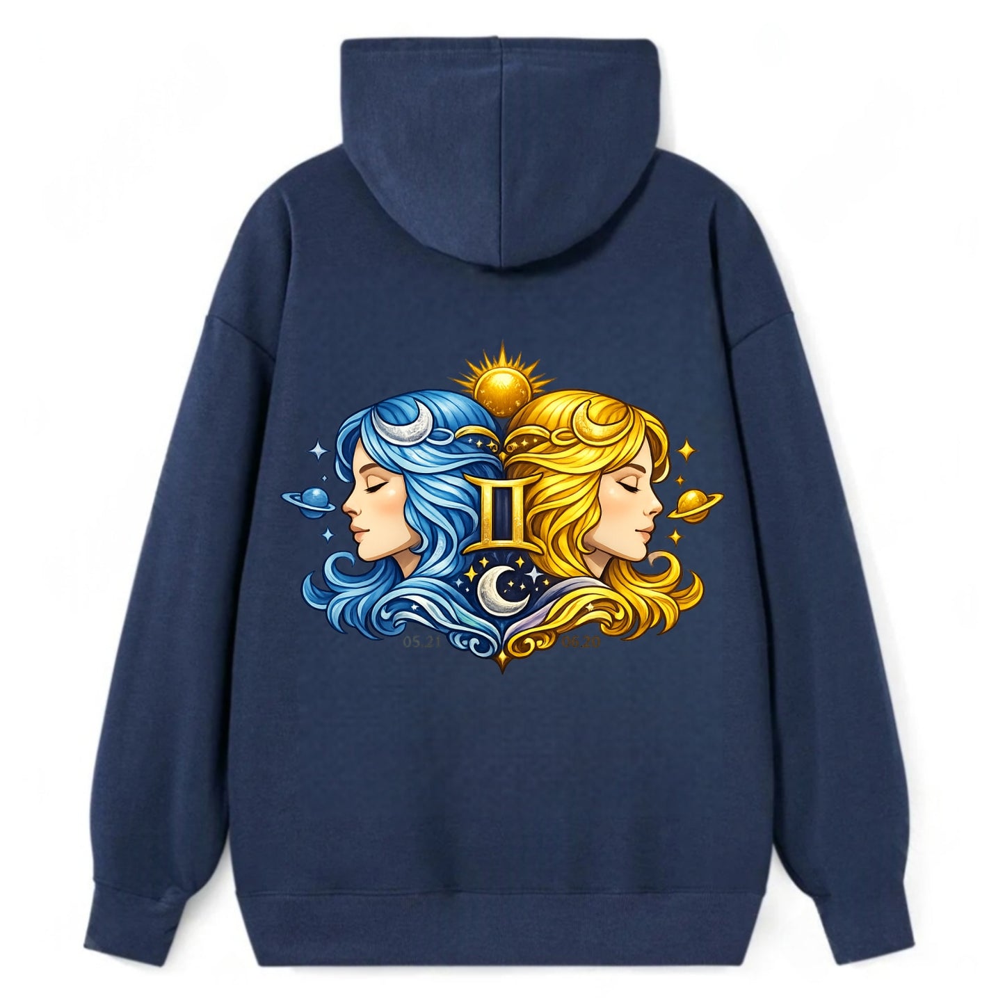 TWIN FACES | Two faces in profile mirror image | Gemini duality | - Classic Pullover Hoodie - Navy