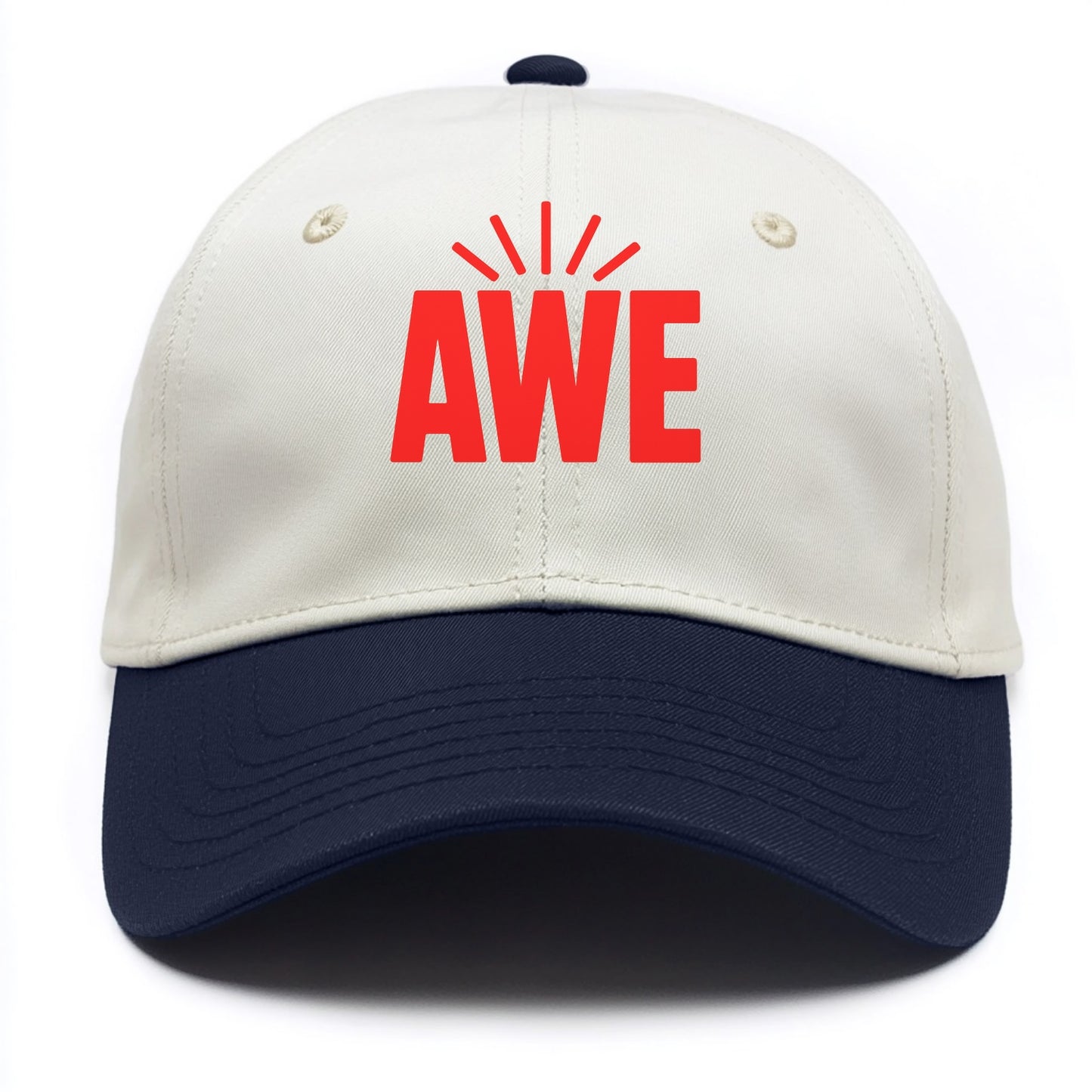 Bold typography design - "AWE" - overwhelming wonder - Two Tone Cap - Navy