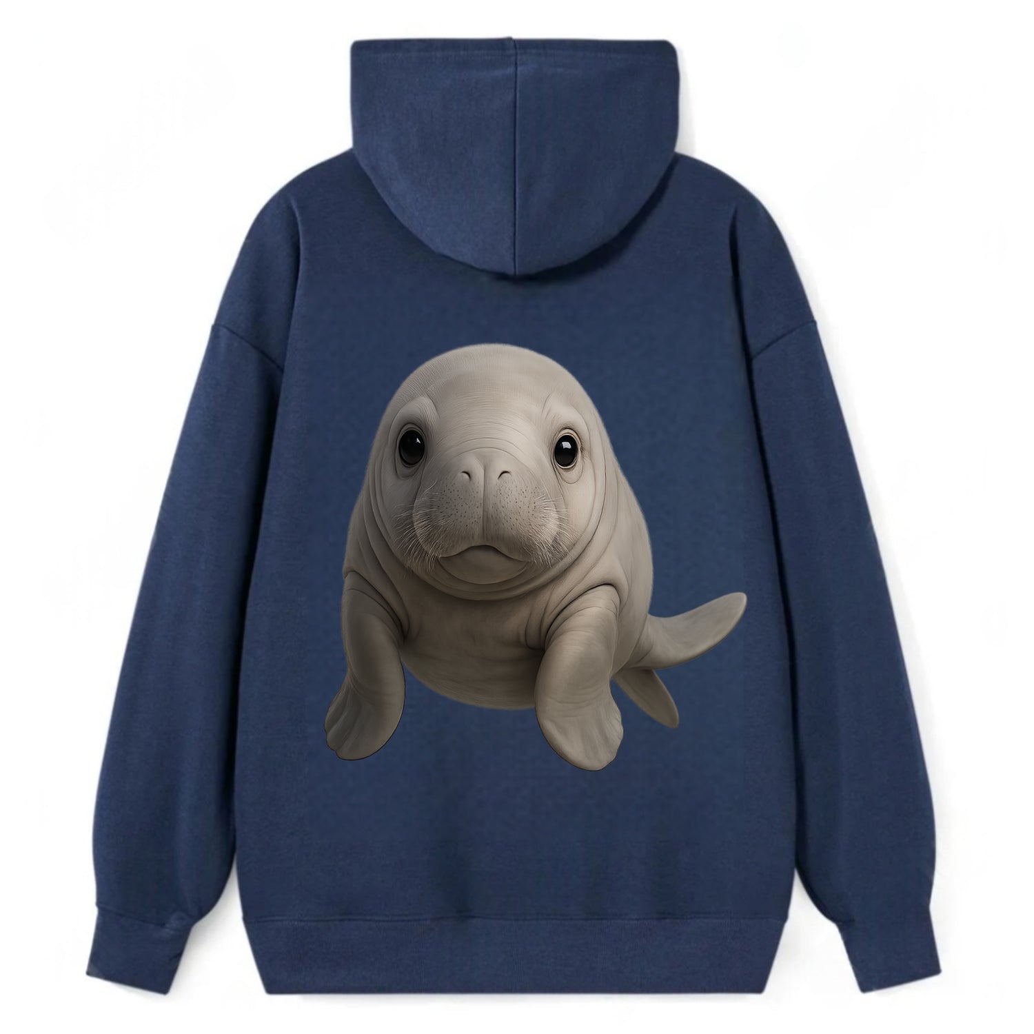 Baby Dugong - gray with paddle tail, gentle expression, whiskers, - Classic Pullover Hoodie - Navy