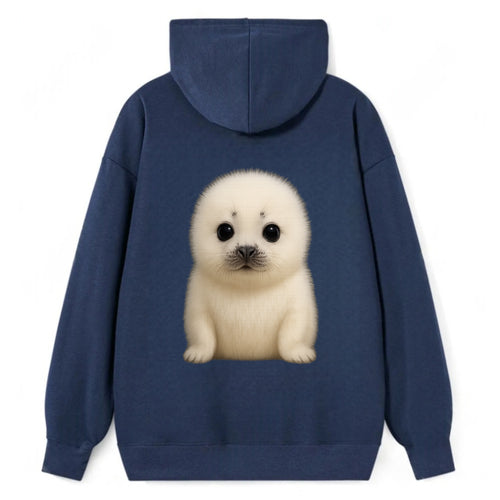 Baby Harp Seal - pure white fluffy fur, enormous dark eyes, front-facing, - Classic Pullover Hoodie