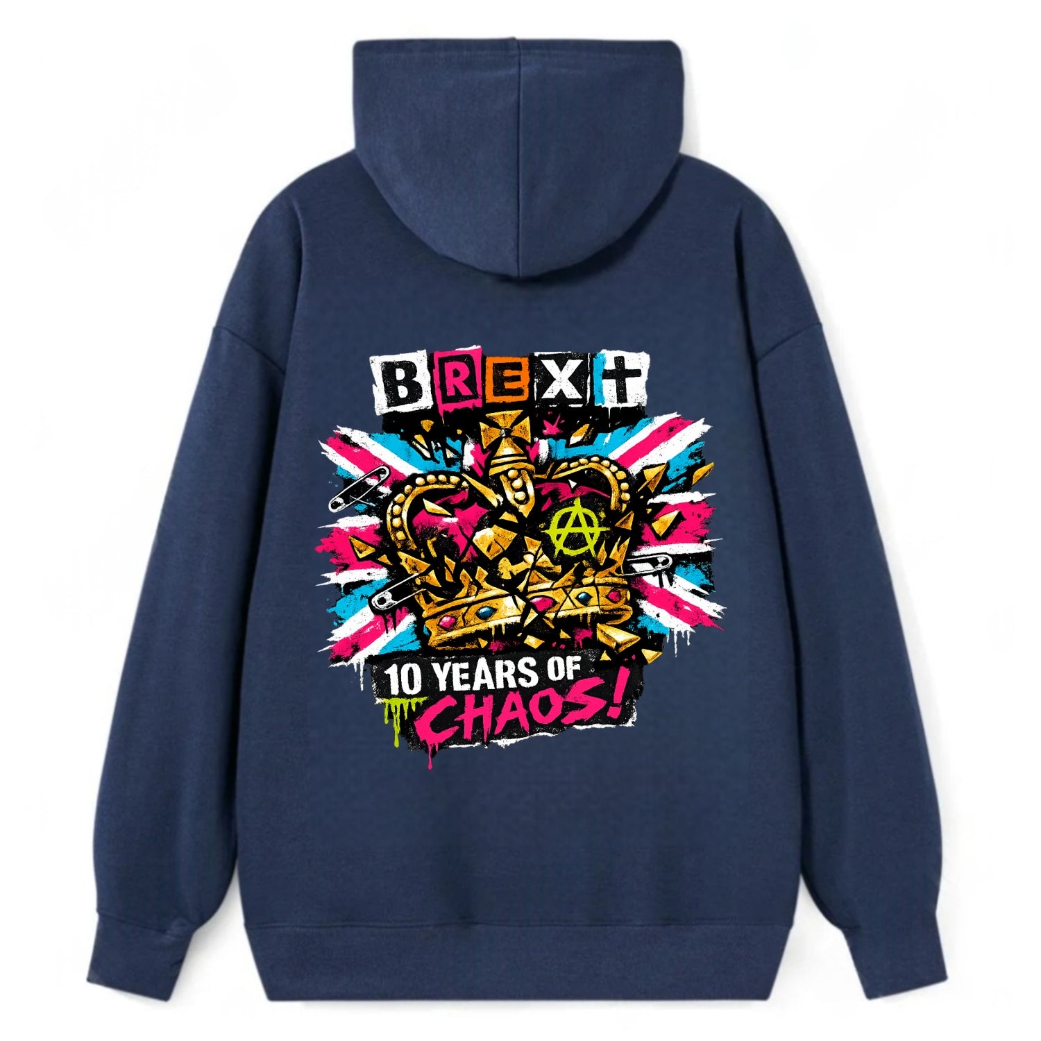 BROKEN CROWN | Shattered British crown | Gold fragments scattered | Power - Classic Pullover Hoodie - Navy