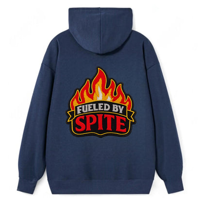 FUELED BY SPITE - fire with text in black and red , petty motivation - Classic Pullover Hoodie - Navy