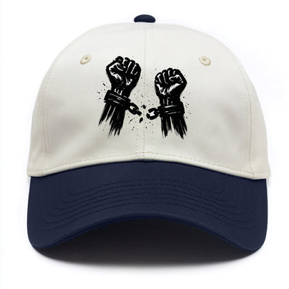 Two raised fists breaking chains - liberation and freedom ink painting - Two Tone Cap - Navy