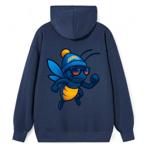 LA Lightning Bug wearing Chargers powder blue and gold beanie with pom - Classic Pullover Hoodie