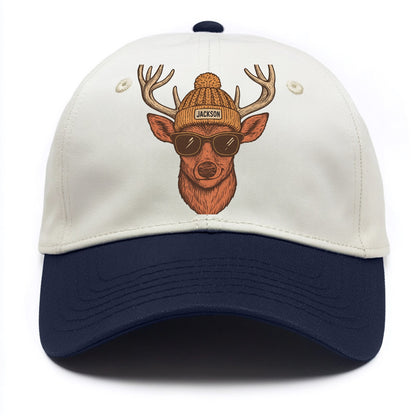 Mississippi White-tailed Deer wearing Jackson beanie with pom pom and wayfarer - Two Tone Cap - Navy