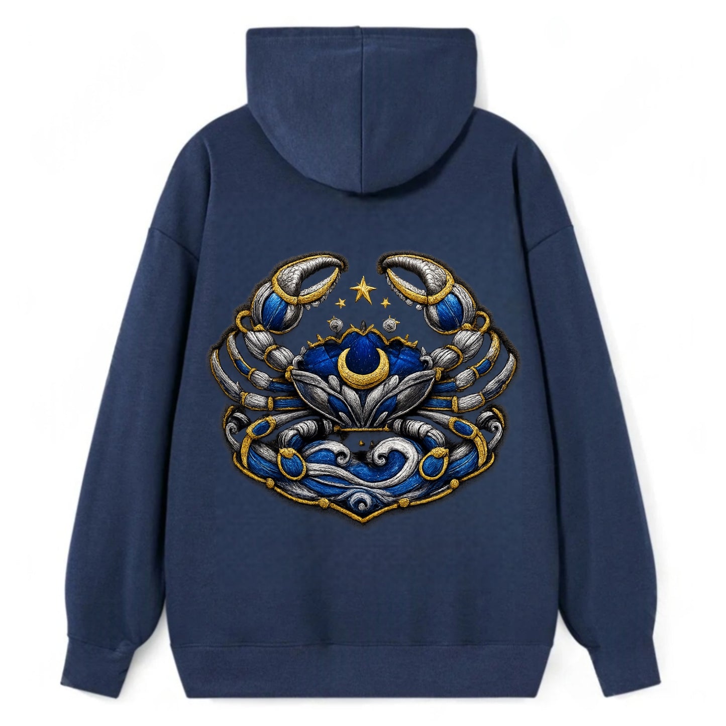 CANCER CRAB - protective crab in silver and blue , water sign - Classic Pullover Hoodie - Navy