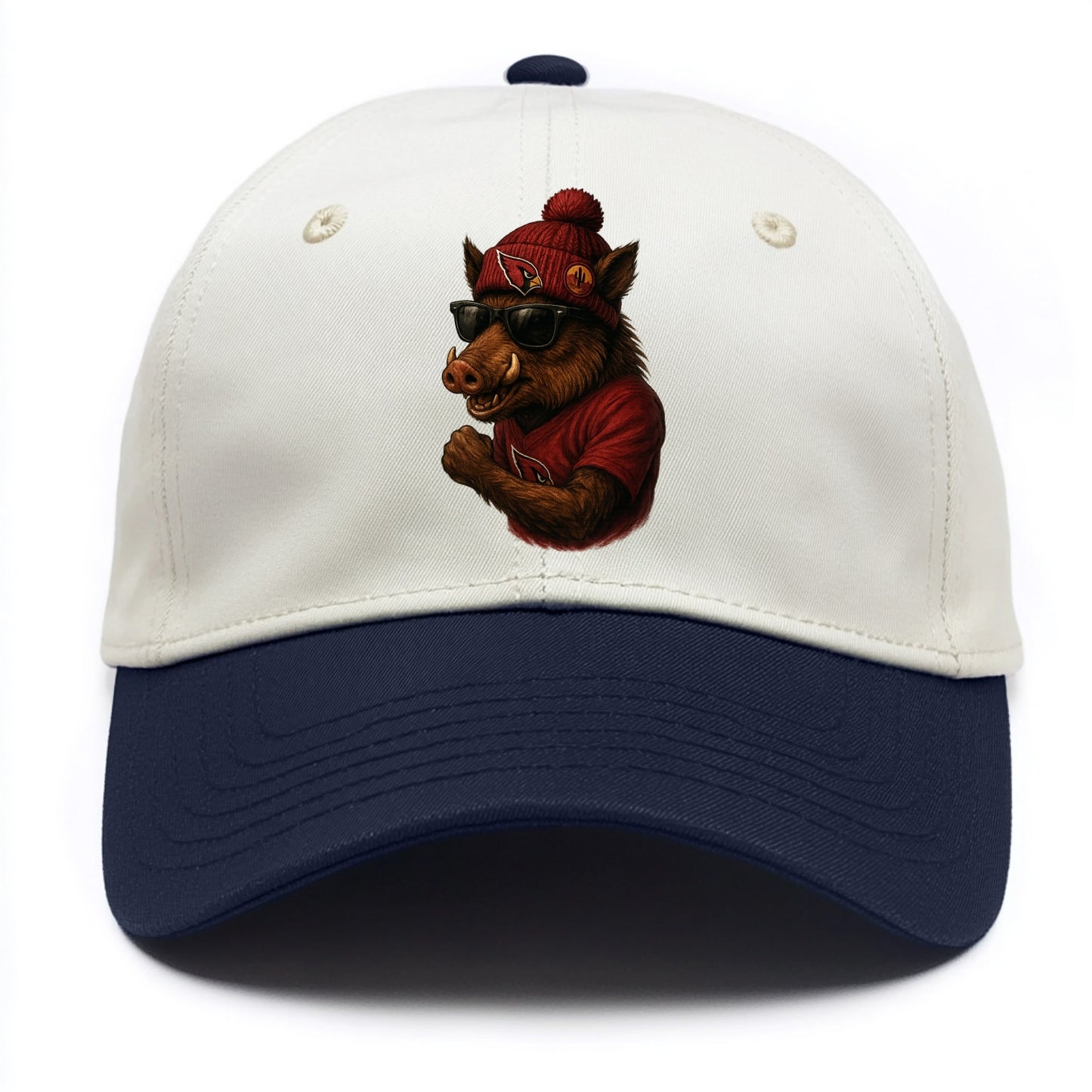 Arizona Javelina wearing Cardinals beanie with desert patch and wayfarer sunglasses - Two Tone Cap - Navy