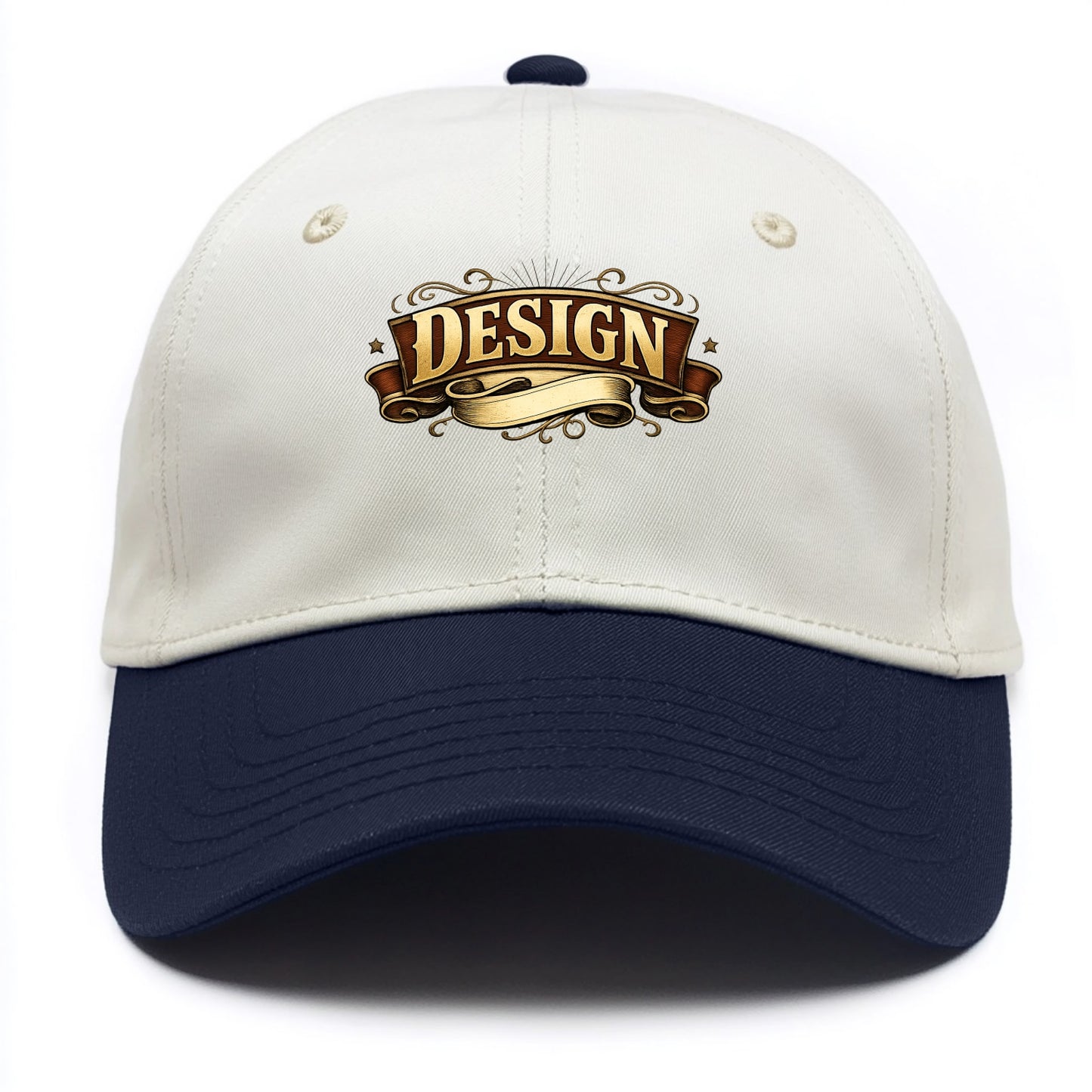 Bold typography design - "DESIGN" - intentional creation, aesthetic planning - Two Tone Cap - Navy
