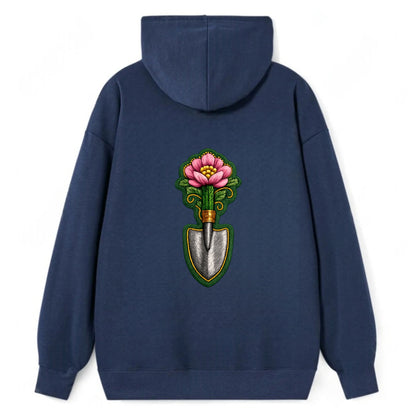 Embroidered patch design - GARDENING TROWEL FLOWER - garden tool with - Classic Pullover Hoodie - Navy
