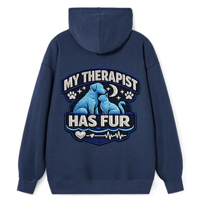 MY THERAPIST HAS FUR - pet silhouette in calming blue , emotional support - Classic Pullover Hoodie - Navy