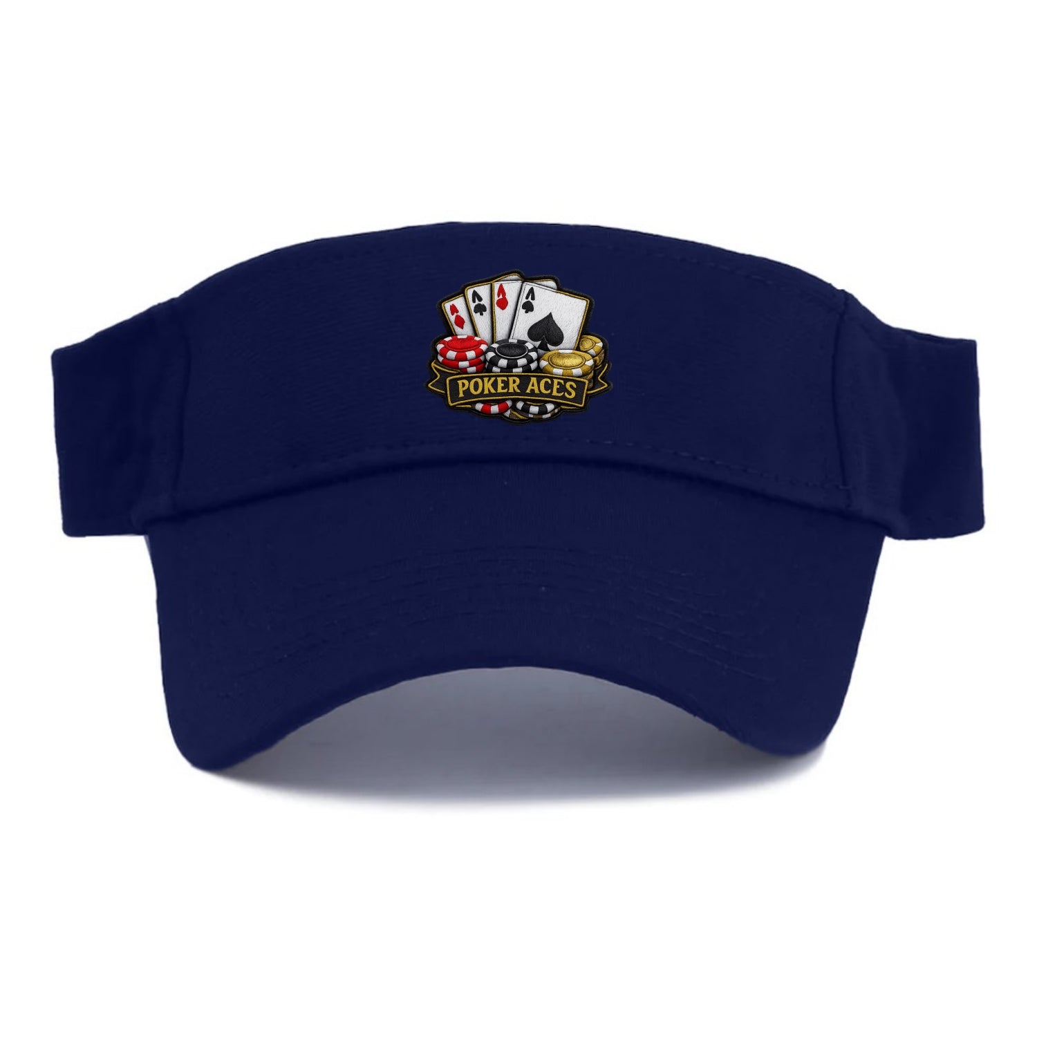 Embroidered patch design - POKER ACES - four aces with chips in red, black and gold - Visor - Navy