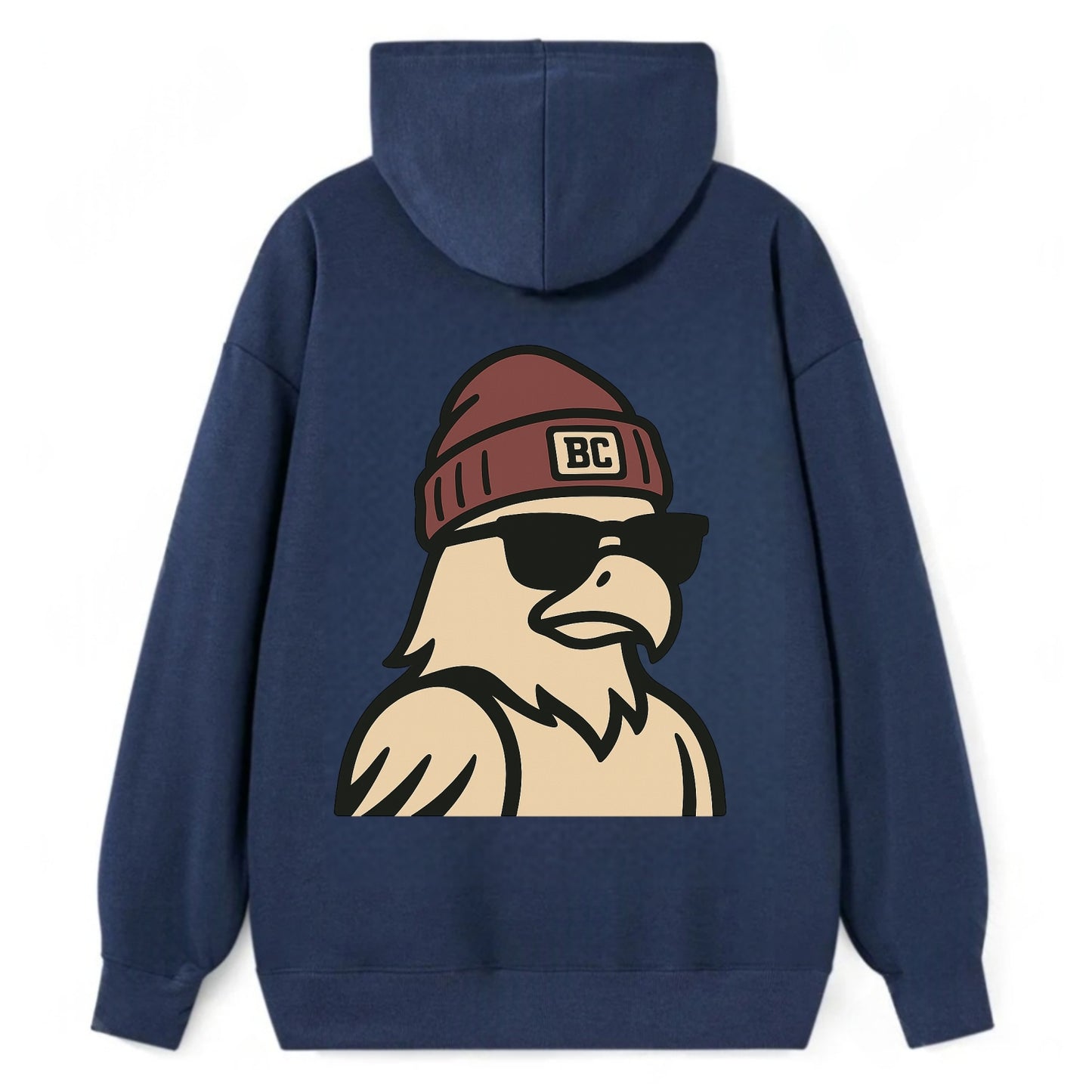 Chestnut Hill Eagle wearing Boston College beanie with BC patch - Classic Pullover Hoodie - Navy