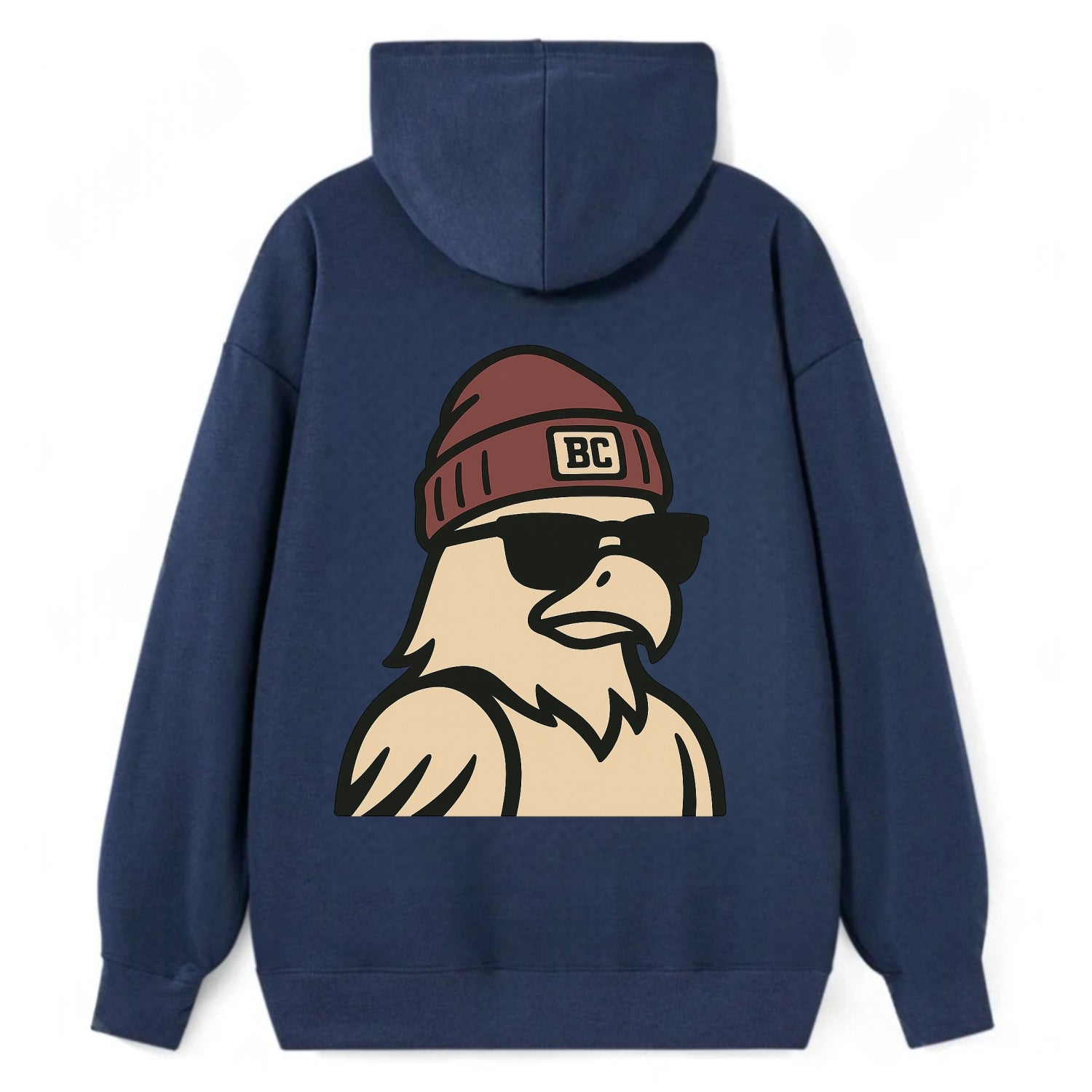 Chestnut Hill Eagle wearing Boston College beanie with BC patch - Classic Pullover Hoodie - Navy