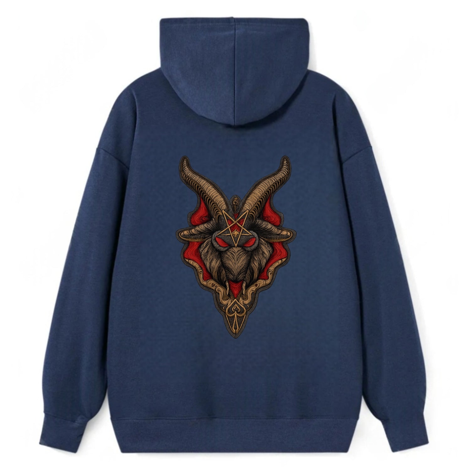 BAPHOMET HEAD - goat head symbol in black and red , occult - Classic Pullover Hoodie - Navy