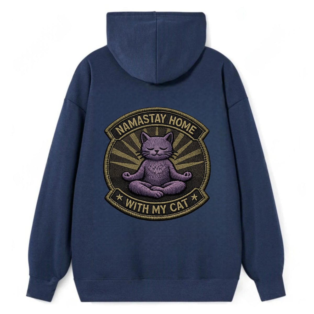 NAMASTAY HOME WITH MY CAT - yoga cat in purple , introvert cat - Classic Pullover Hoodie - Navy