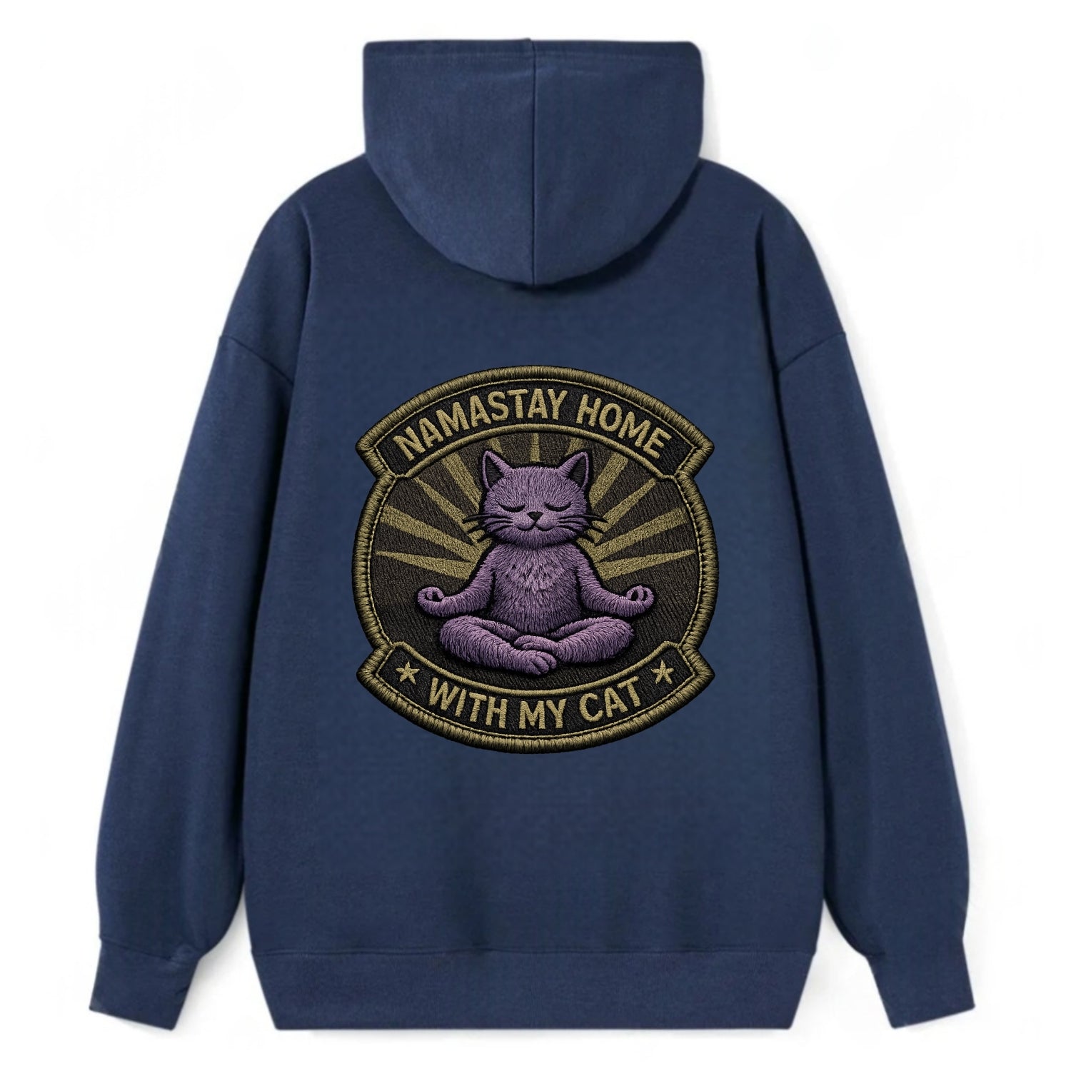 NAMASTAY HOME WITH MY CAT - yoga cat in purple , introvert cat - Classic Pullover Hoodie - Navy