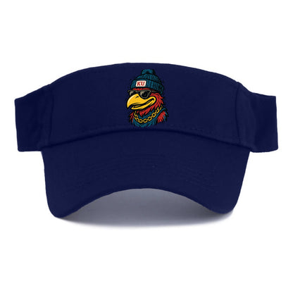 Lawrence Jayhawk wearing Kansas beanie with KU patch - Visor - Navy