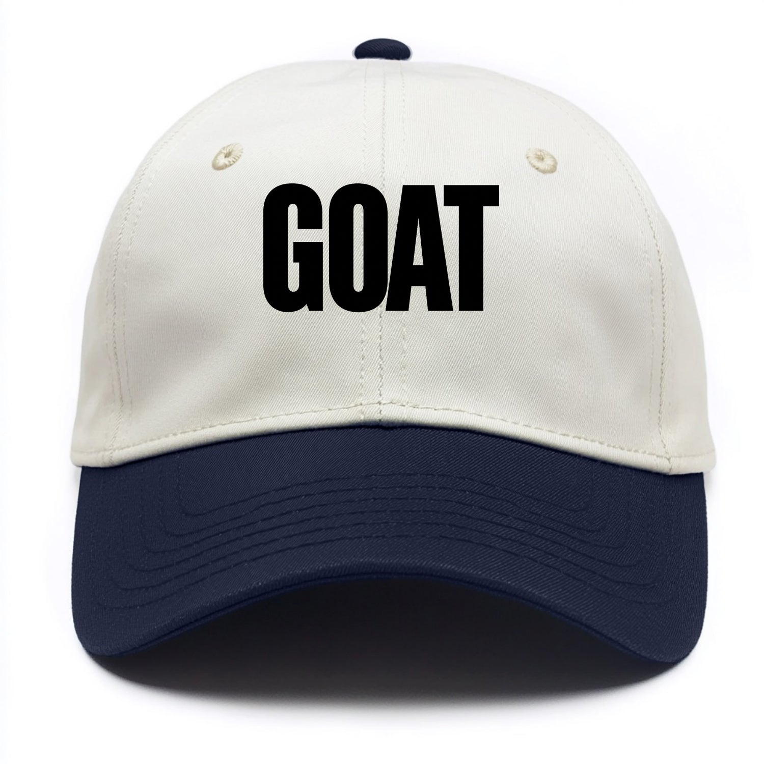 Bold typography design - "GOAT" - greatest of all time - Two Tone Cap - Navy