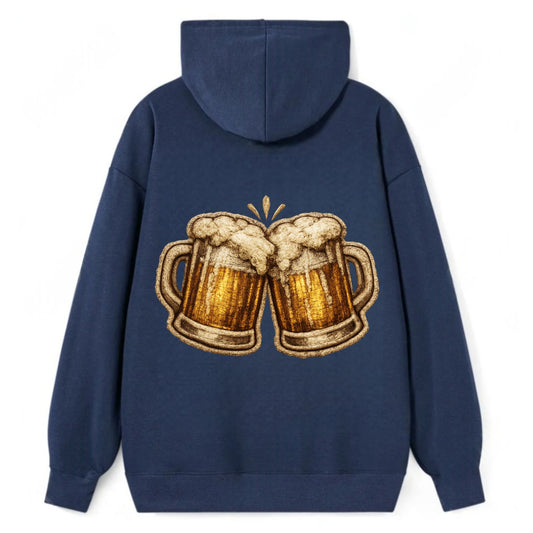 BEER MUG CHEERS - frosty beer stein in gold and amber , brewery - Classic Pullover Hoodie - Navy
