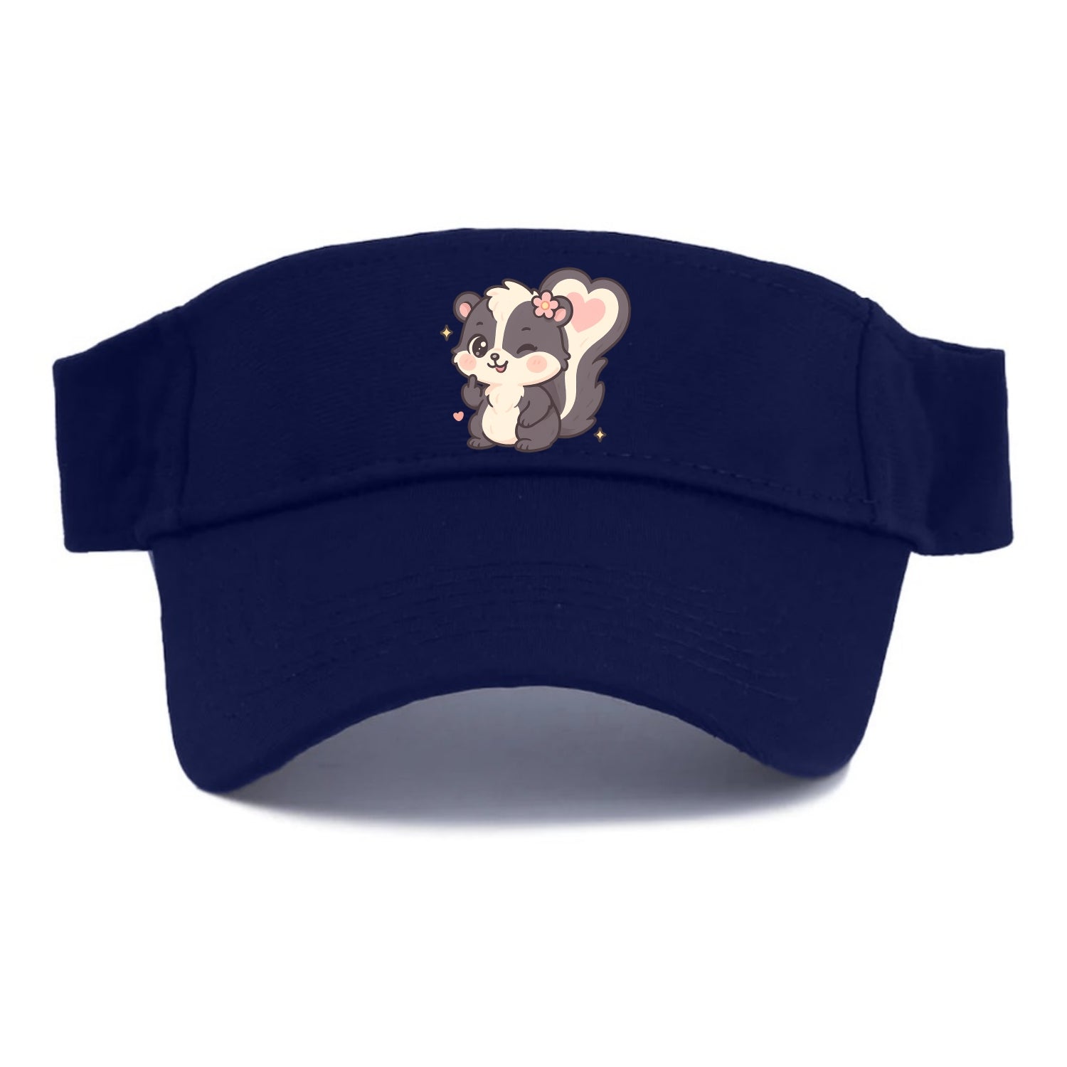 fluffy skunk with heart-shaped tail pattern, one paw up showing sass - Visor - Navy