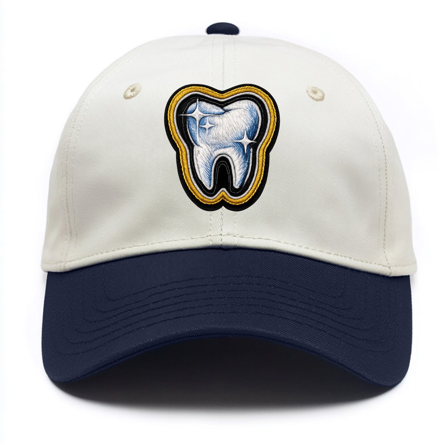 DENTAL TOOTH - molar with sparkle in white and blue , dentist - Two Tone Cap - Navy