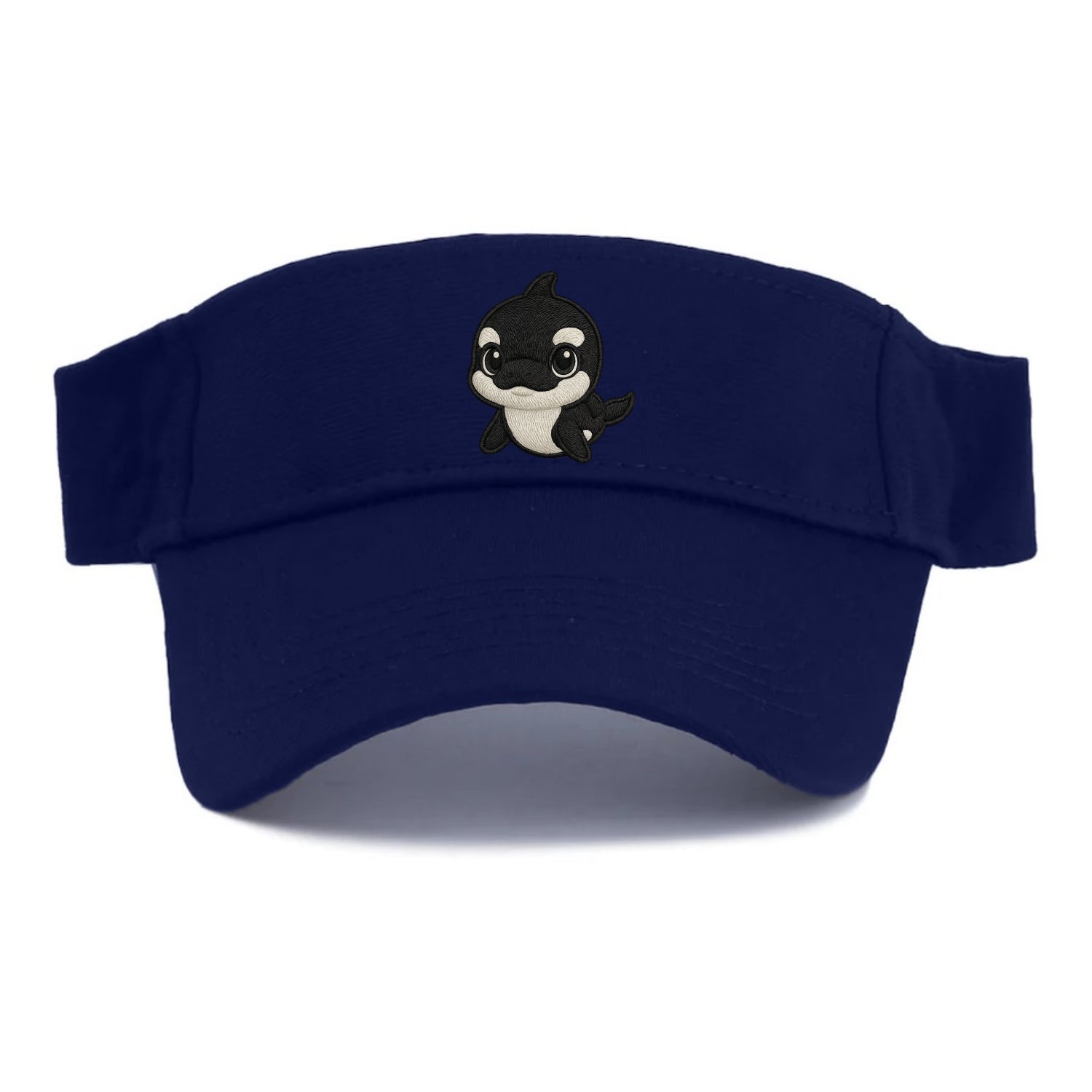 Baby Orca - black and white pattern, white eye patch, front-facing, curious and adorable - Visor - Navy