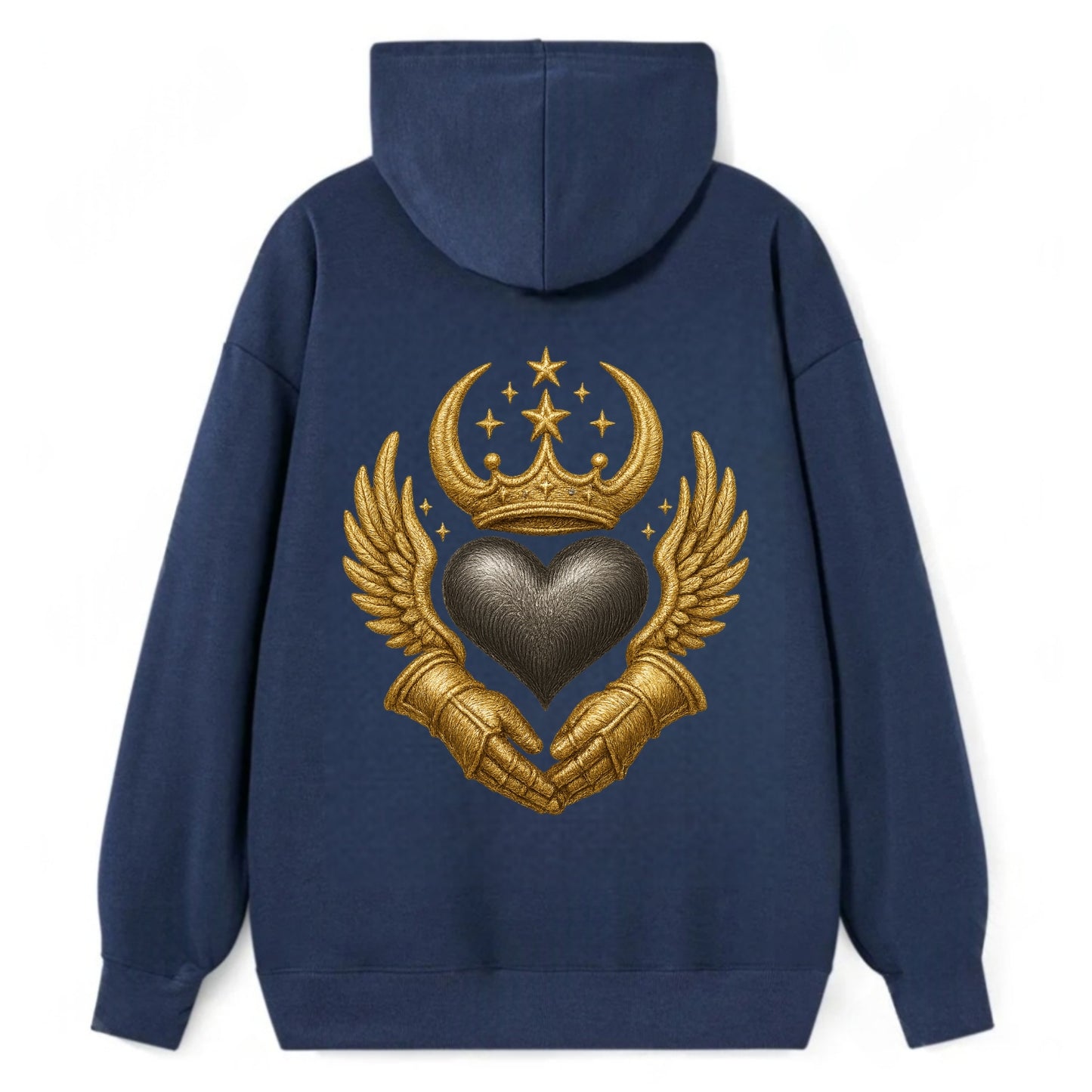 Nordic knotwork crown supporting a frosted steel heart with mittened - Classic Pullover Hoodie - Navy