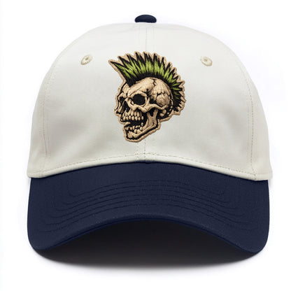 MOHAWK SKULL - punk skull with mohawk in neon green and black , punk rock - Two Tone Cap - Navy