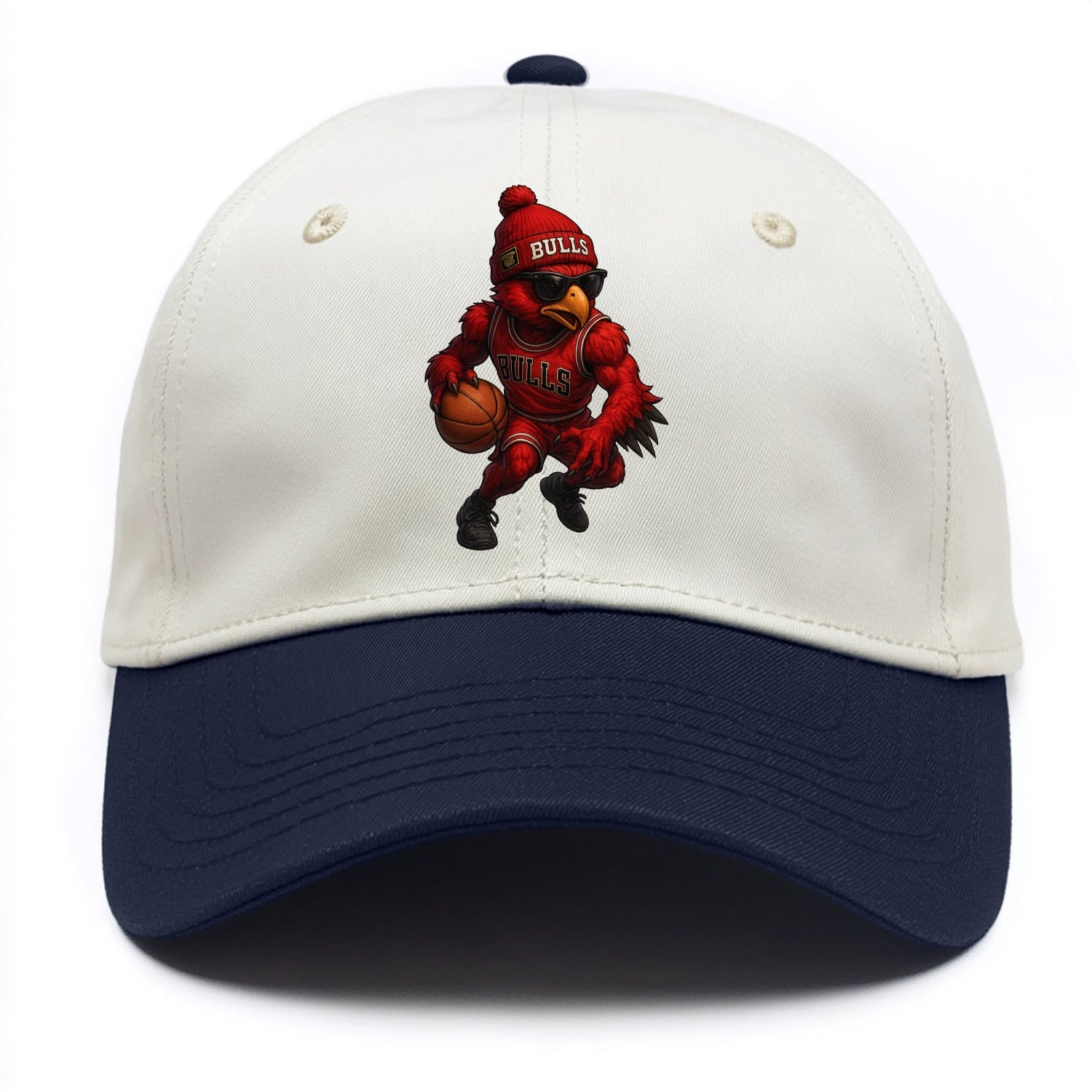Windy City Hawk wearing Bulls beanie with six rings patch and wayfarer sunglasses - Two Tone Cap - Navy