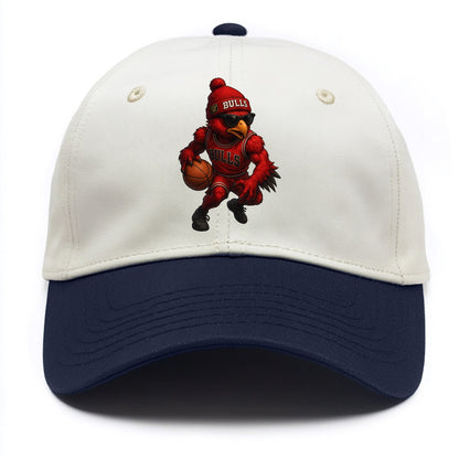 Windy City Hawk wearing Bulls beanie with six rings patch and wayfarer sunglasses - Two Tone Cap - Navy