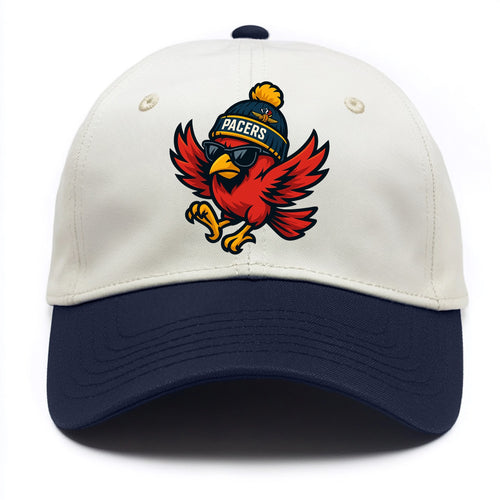 Indiana Cardinal wearing Pacers beanie with speedway patch and wayfarer sunglasses - Two Tone Cap