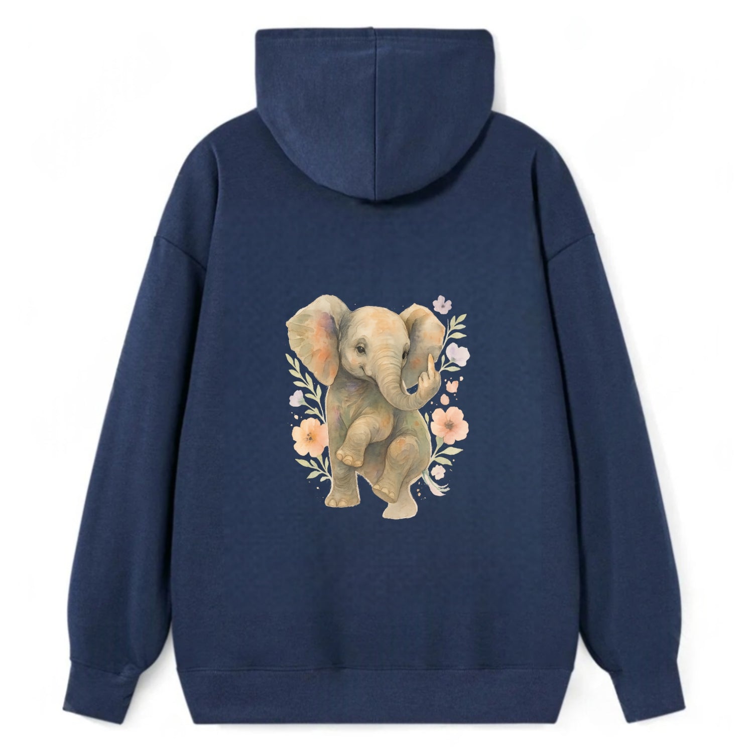 baby elephant with trunk up, one foot raised with middle toe extended - Classic Pullover Hoodie - Navy