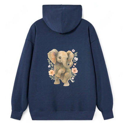 baby elephant with trunk up, one foot raised with middle toe extended - Classic Pullover Hoodie - Navy